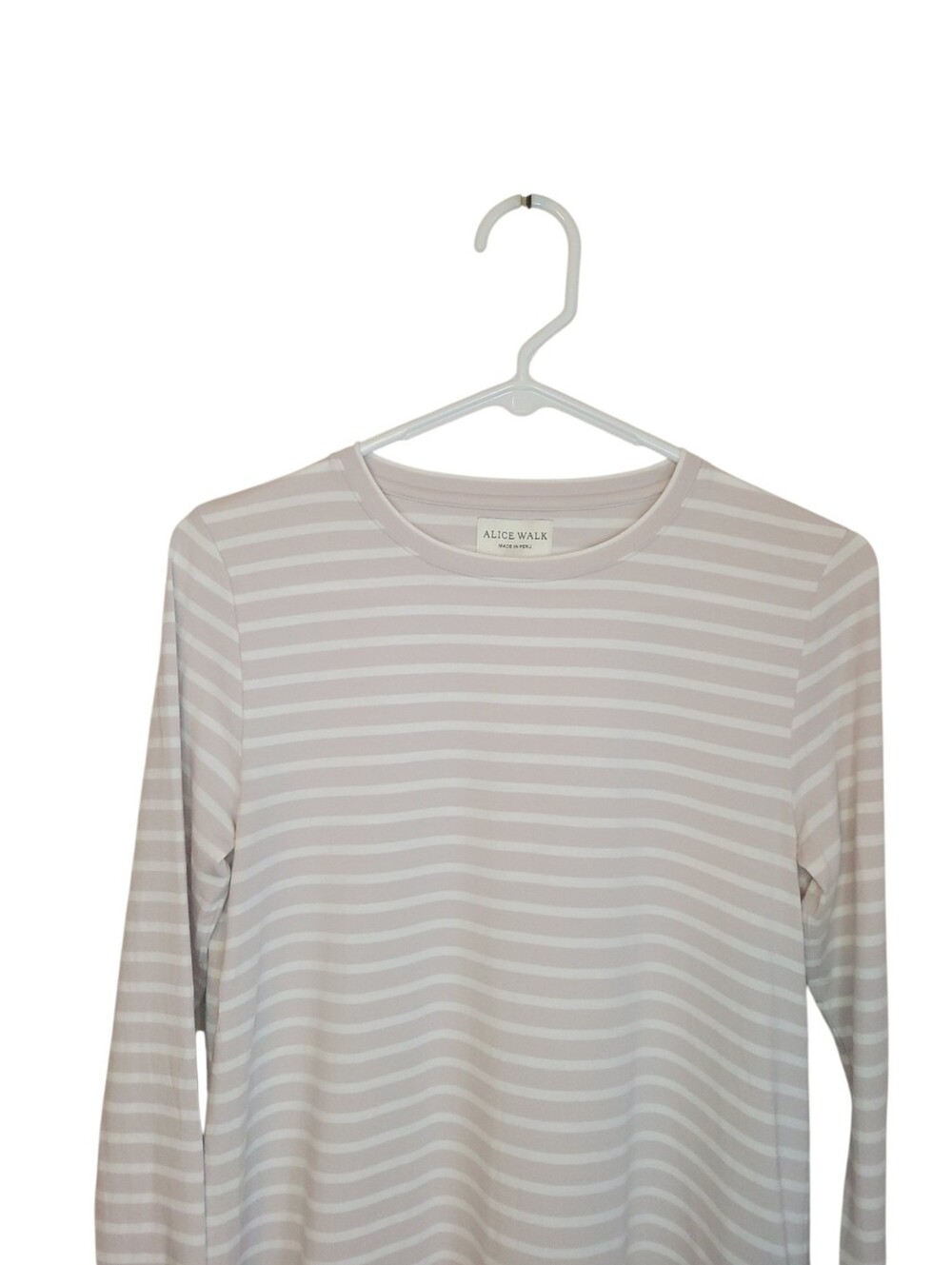 Alice Walk Pima Cotton Modal Stripe Long Sleeve Tee Beige White Coastal XS Top - Picture 6 of 9